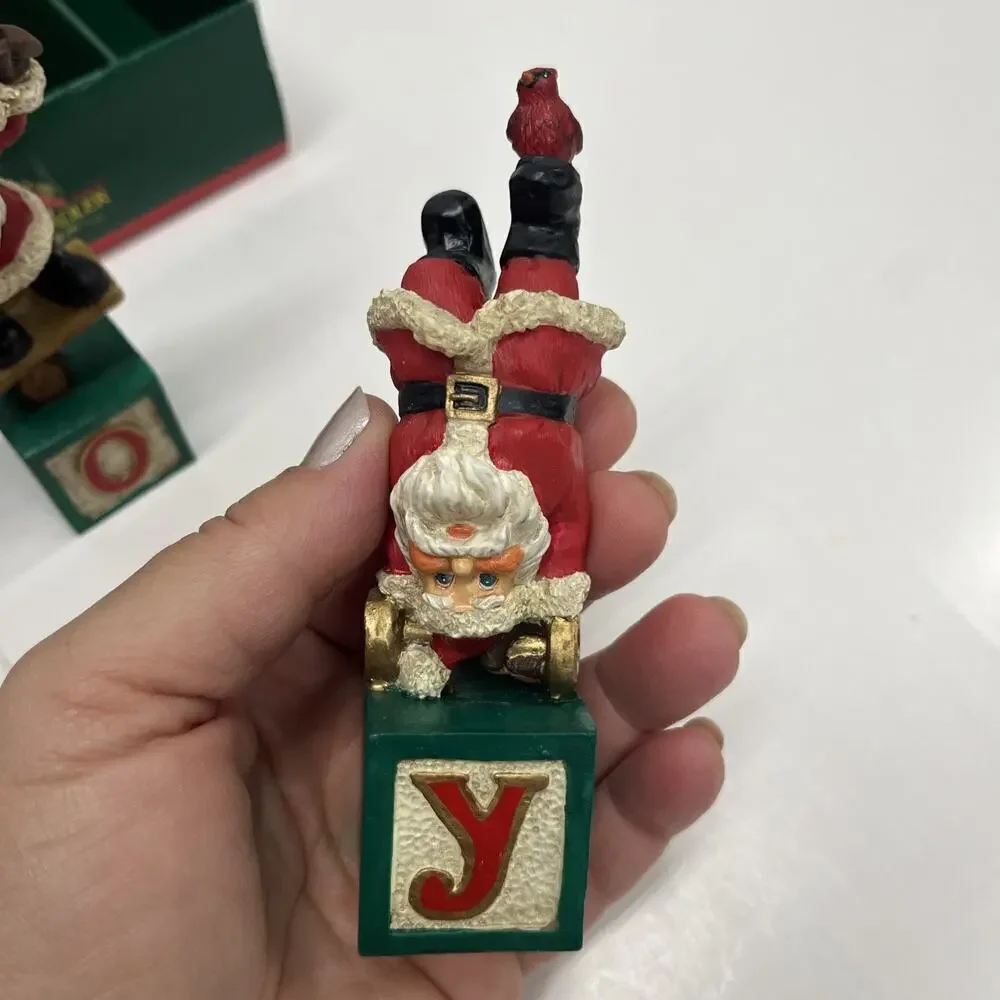 Kurt Adler 3 Piece Balancing Santa’s Christmas Joy Blocks Resin Figurine Set
